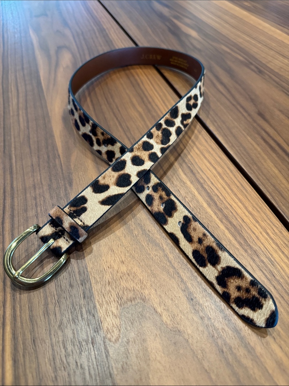 J. Crew Leopard Print calf hair leather belt in size Small with Gold Buckle NWOT - Picture 2 of 7